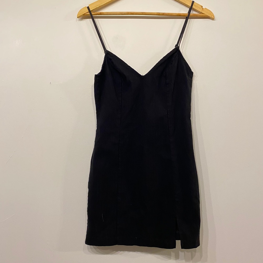 Urban Outfitters Black Textured Mini Dress V-Neck Adjustable Straps Size M